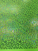 Leopard oil spill metallic print on a stretch nylon spandex tricot/milliskin -sold by the yard.