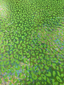 Leopard oil spill metallic print on a stretch nylon spandex tricot/milliskin -sold by the yard.