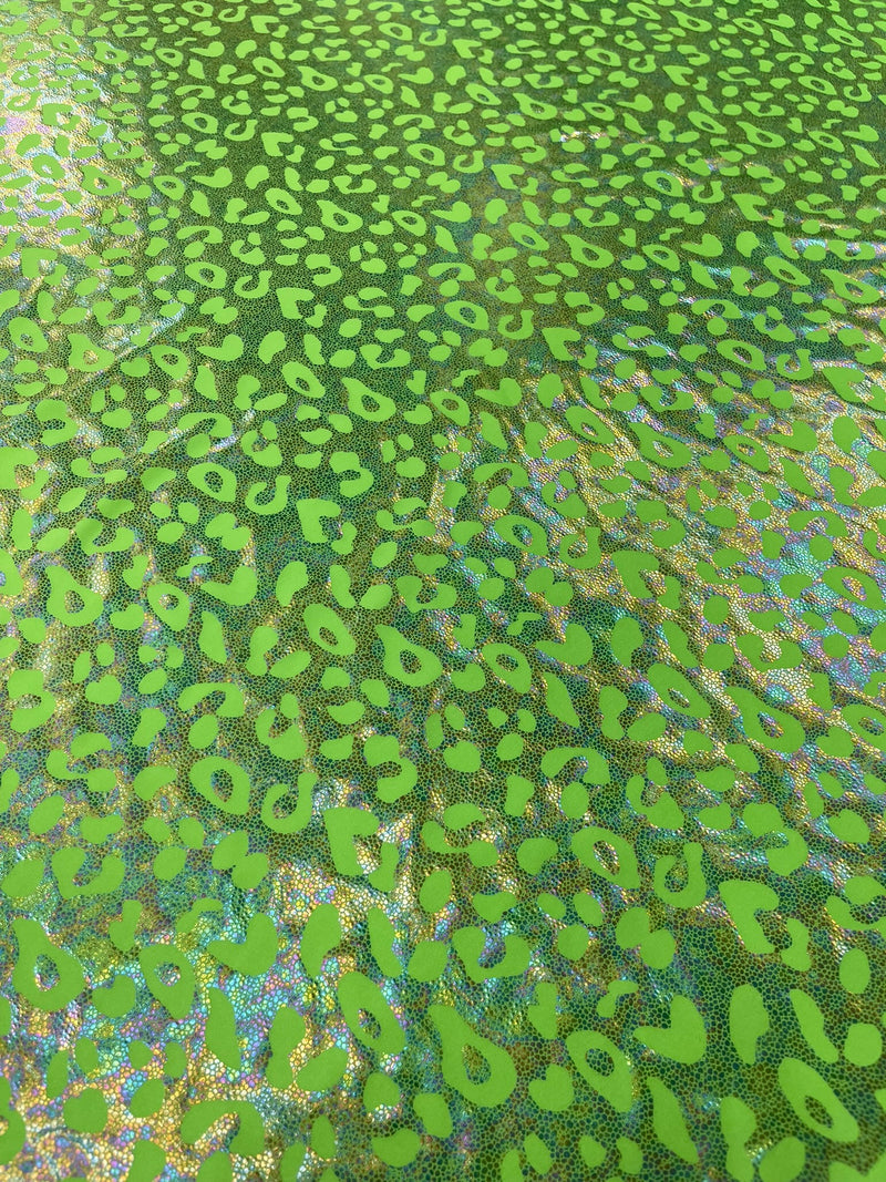 Leopard oil spill metallic print on a stretch nylon spandex tricot/milliskin -sold by the yard.