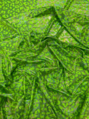 Leopard oil spill metallic print on a stretch nylon spandex tricot/milliskin -sold by the yard.