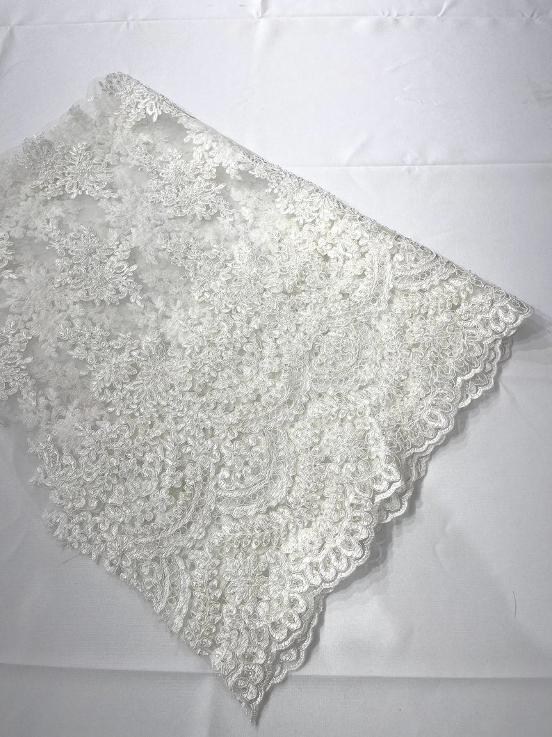 Ivory Erin Diamond Beaded Metallic Floral Embroider On a Mesh Lace Fabric-Sold By The Yard