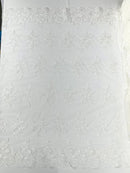 Floral corded embroider with sequins on a mesh lace fabric-prom-sold by the yard.