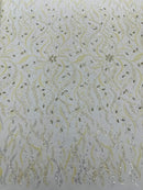 JEWEL VINE BEADED LACE ON MESH FABRIC (By The Yard)