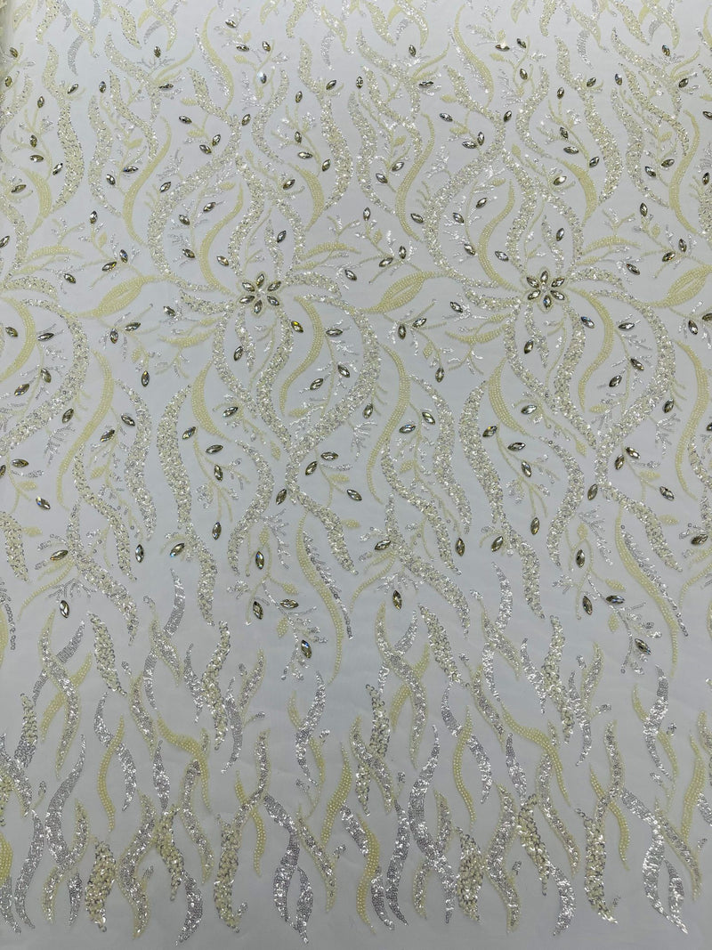 JEWEL VINE BEADED LACE ON MESH FABRIC (By The Yard)