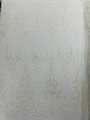 Royalty Damask Beaded Lace Luxury on Mesh, by The Yard.