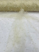 Pearl Glitter Studded Mesh, 2-Way Stretch Shimmer Mesh Fabric, Sold by the yard.