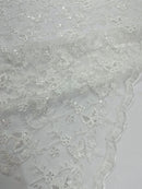 Corded Lace/ Butterfly Design Embroidered With Sequin on a Mesh Lace Fabric