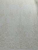 Royalty Damask Beaded Lace Luxury on Mesh, by The Yard.