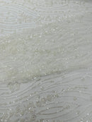 Modern Luxury Beaded Fabric Embroidered on a Mesh Lace, Sold by The Yard.