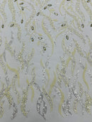 JEWEL VINE BEADED LACE ON MESH FABRIC (By The Yard)