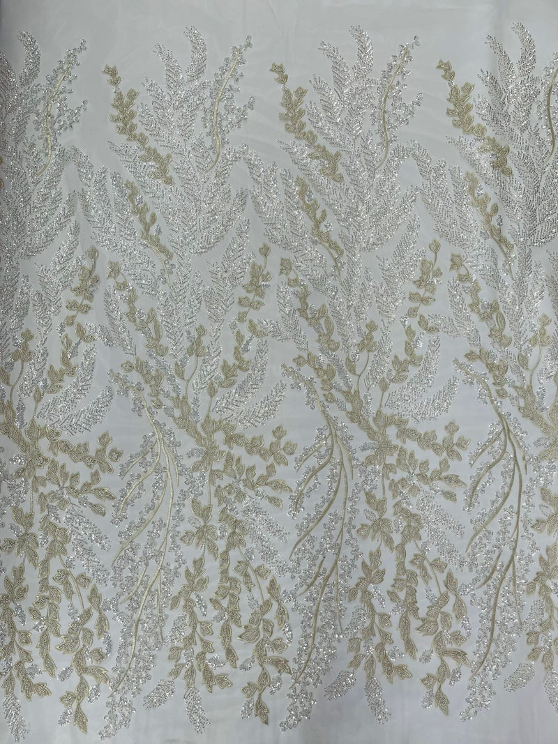 Ivory Floral Beaded Lace Fabric /Wedding/Prom/Sequin lace Sold By The Yard.
