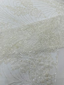 Royalty Damask Beaded Lace Luxury on Mesh, by The Yard.