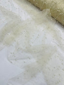 Pearl Glitter Studded Mesh, 2-Way Stretch Shimmer Mesh Fabric, Sold by the yard.