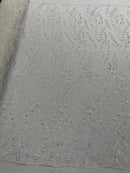 Feather and Vine Beaded Lace Fabric, by The Yard