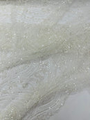 Modern Luxury Beaded Fabric Embroidered on a Mesh Lace, Sold by The Yard.