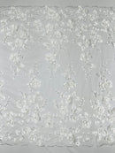 Double Scalp Orquidia 3d floral design embroider with pearl in a mesh lace fabric-sold by the yard