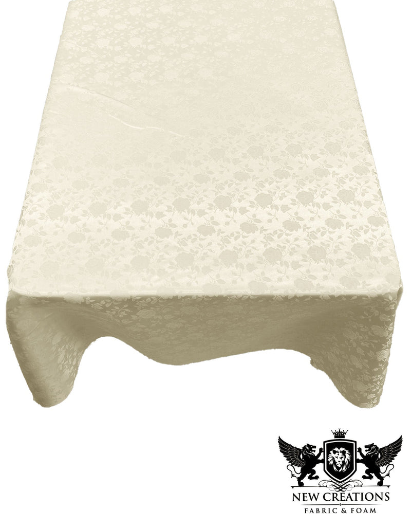 Rectangular Tablecloth Roses Jacquard Satin Overlay for Small Coffee Table Seamless. (60 Inches x 84 Inches)