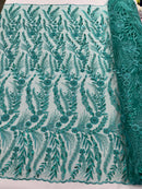 Feather and Vine Beaded Lace Fabric, by The Yard