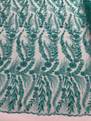 Feather and Vine Beaded Lace Fabric, by The Yard