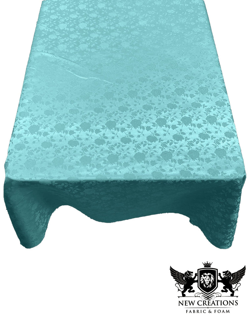 Rectangular Tablecloth Roses Jacquard Satin Overlay for Small Coffee Table Seamless. (60 Inches x 84 Inches)