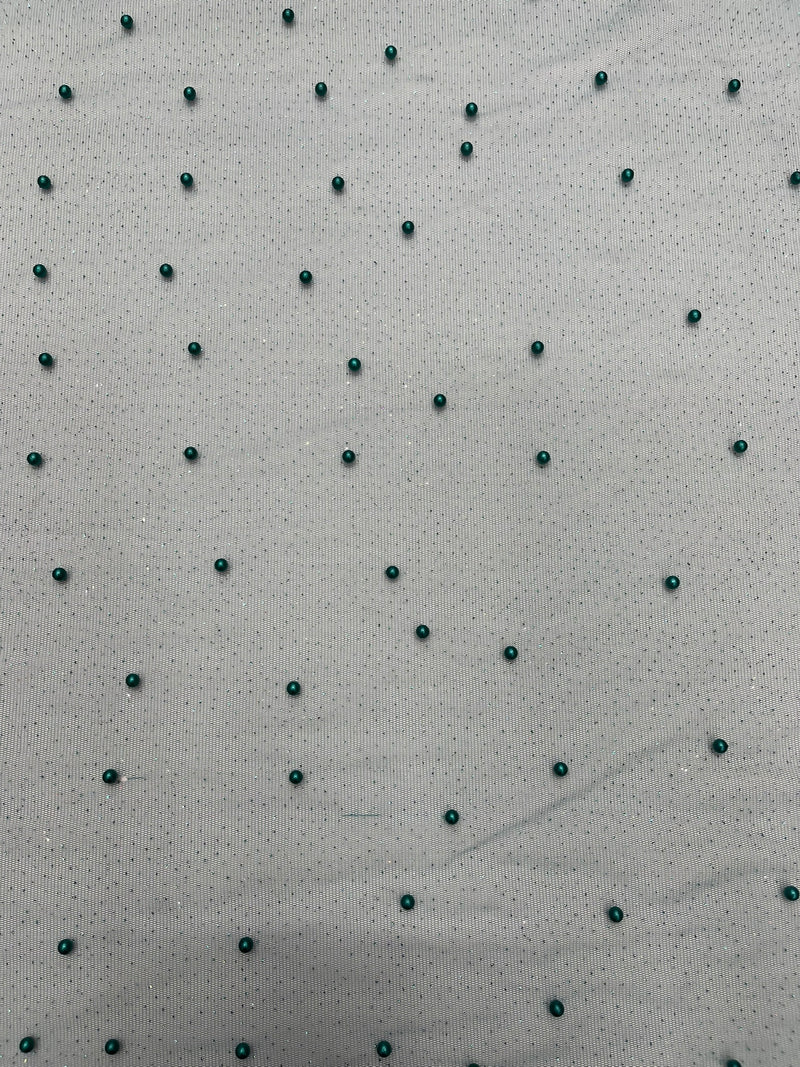 Pearl Glitter Studded Mesh, 2-Way Stretch Shimmer Mesh Fabric, Sold by the yard.