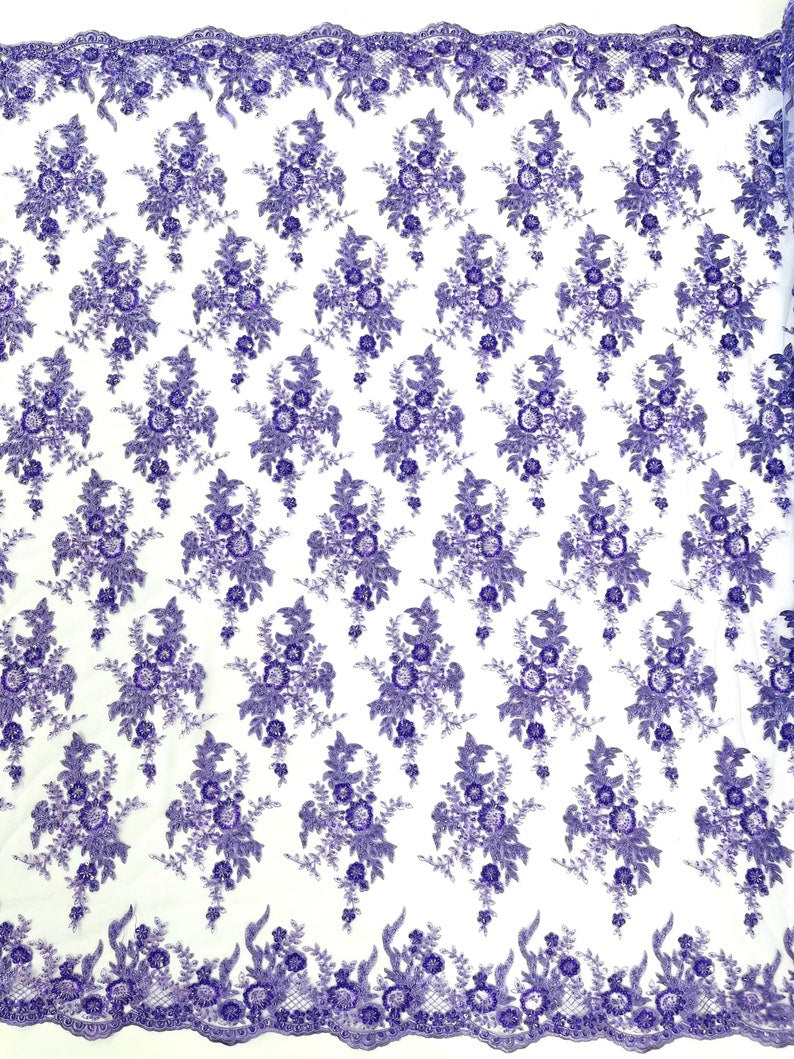 Lavender Gorgeous French design embroider and beaded on a mesh lace. Wedding/Bridal/Prom/Nightgown fabric