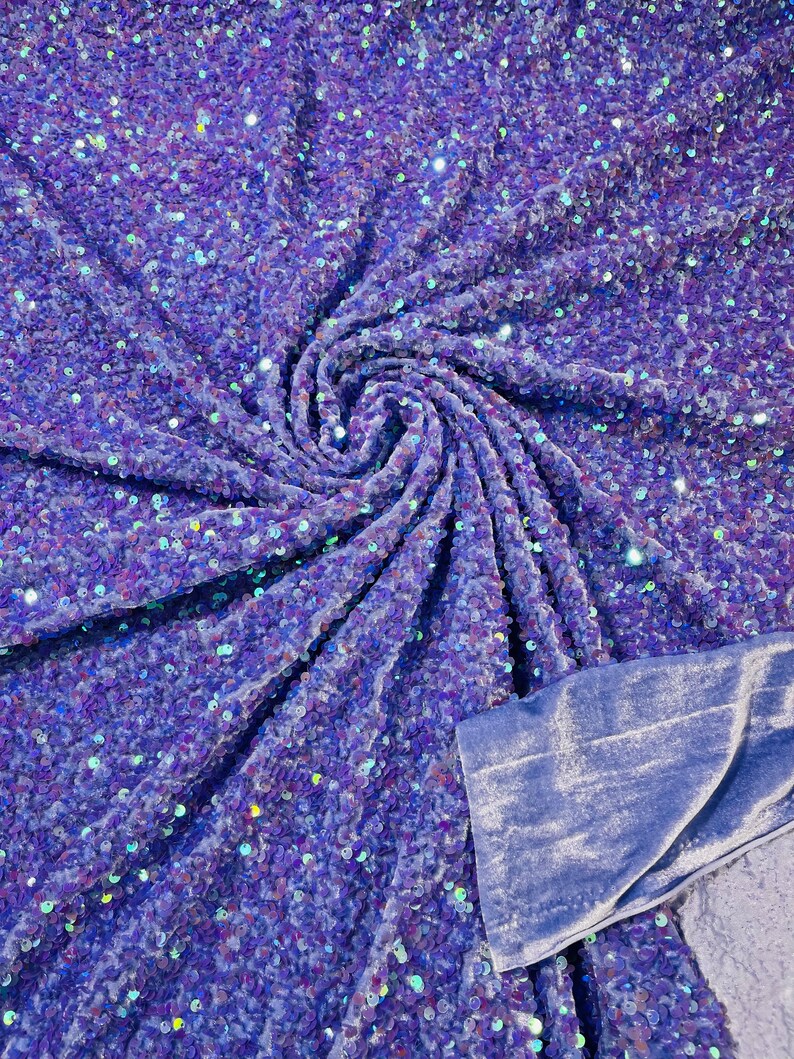 Lavender Iridescent Sequin Stretch Velvet Fabric 5mm,58 Inches wide /Prom/ Sold By The Yard.