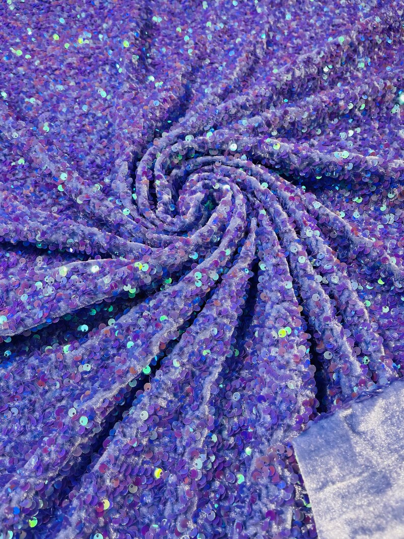Lavender Iridescent Sequin Stretch Velvet Fabric 5mm,58 Inches wide /Prom/ Sold By The Yard.