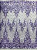 Royalty Damask Beaded Lace Luxury on Mesh, by The Yard.