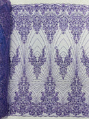 Royalty Damask Beaded Lace Luxury on Mesh, by The Yard.
