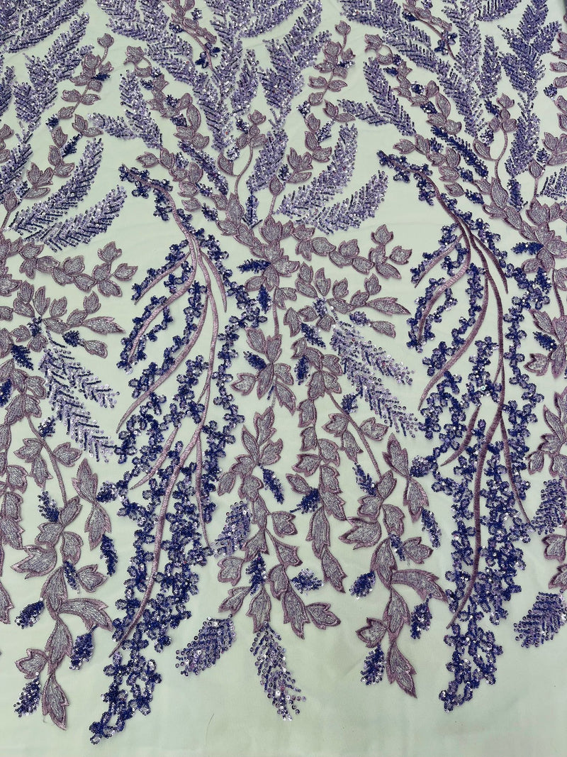 Lavender Floral Beaded Lace Fabric /Wedding/Prom/Sequin lace Sold By The Yard.