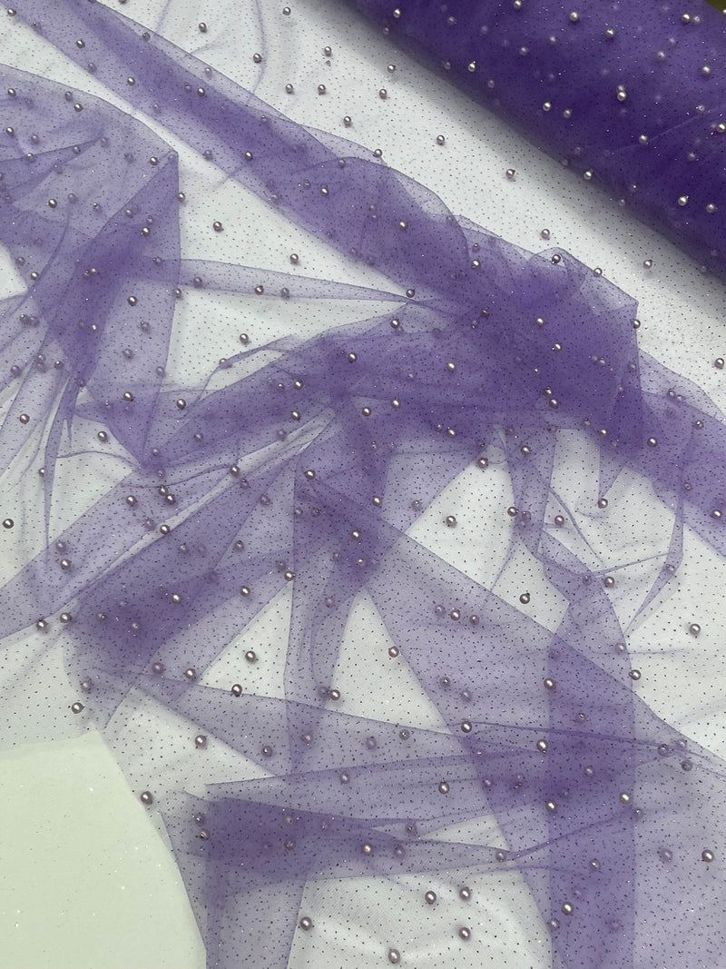 Pearl Glitter Studded Mesh, 2-Way Stretch Shimmer Mesh Fabric, Sold by the yard.