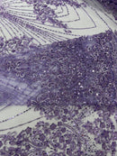 Royalty Damask Beaded Lace Luxury on Mesh, by The Yard.