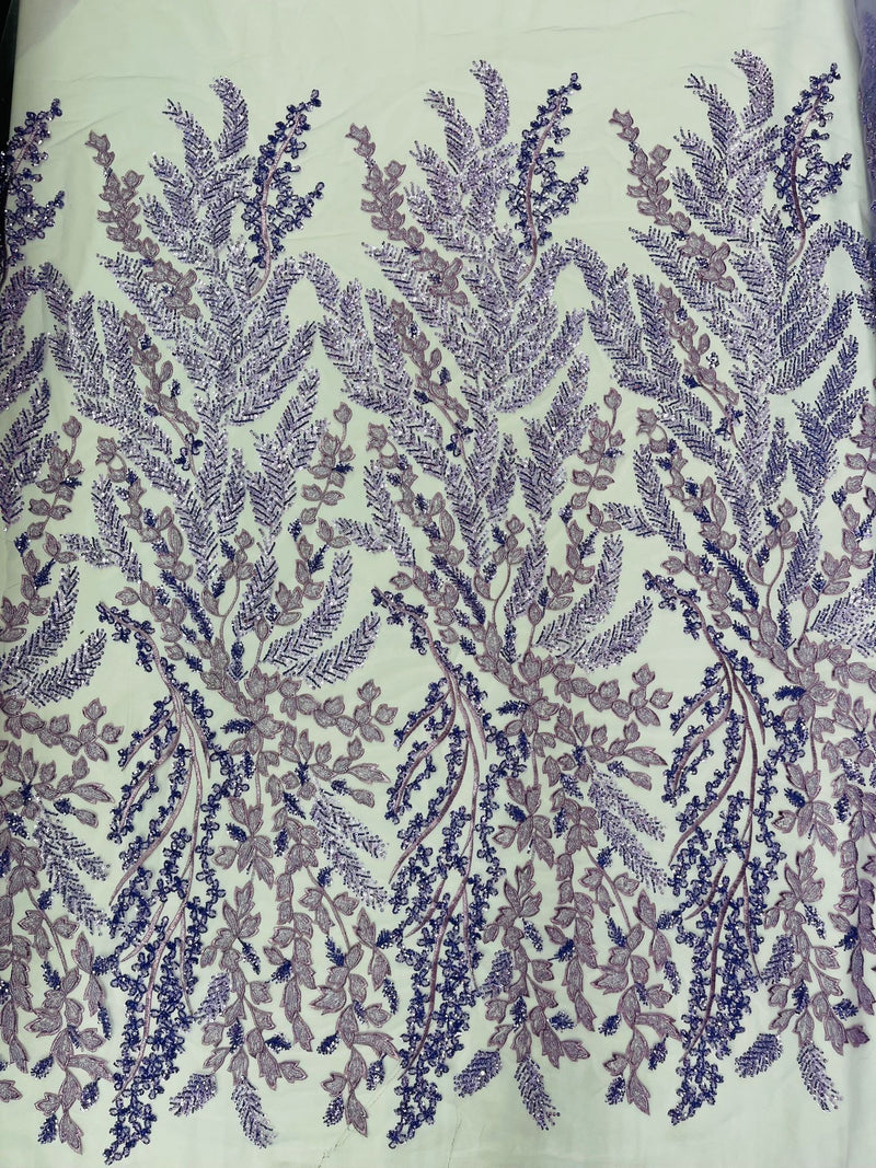 Lavender Floral Beaded Lace Fabric /Wedding/Prom/Sequin lace Sold By The Yard.