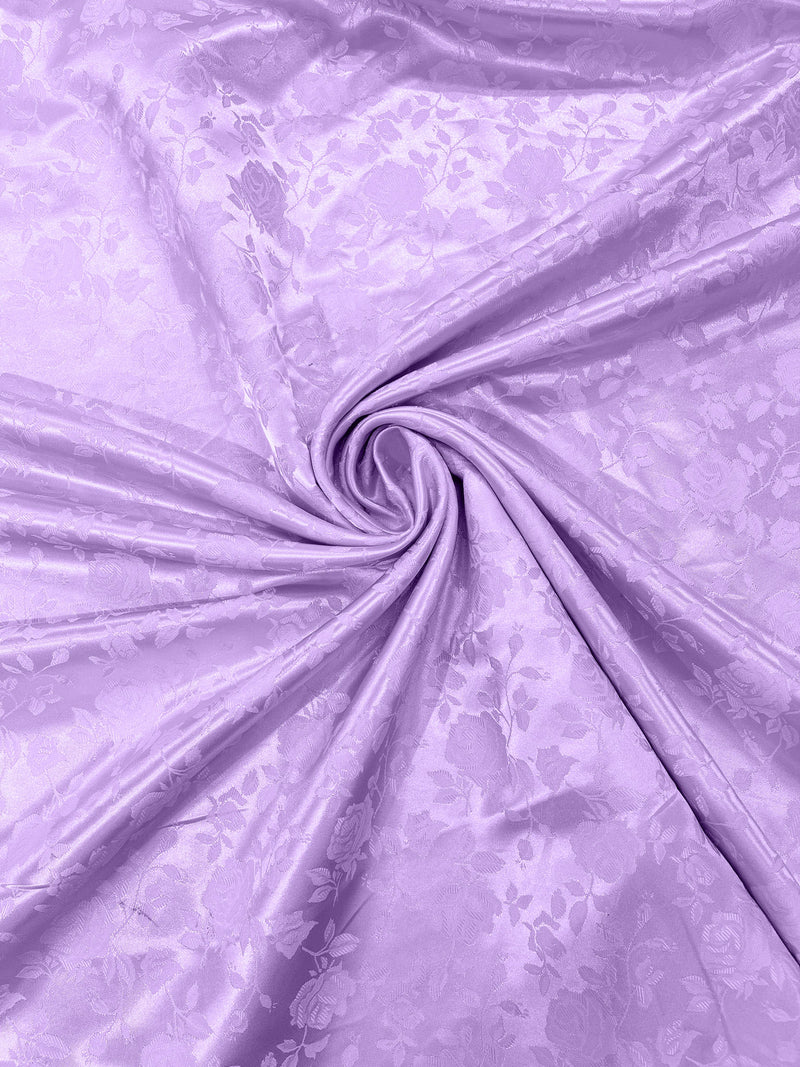 Lavender - 60" Wide Polyester /Flowers Brocade Jacquard Satin Fabric/ SoldByTheYard.
