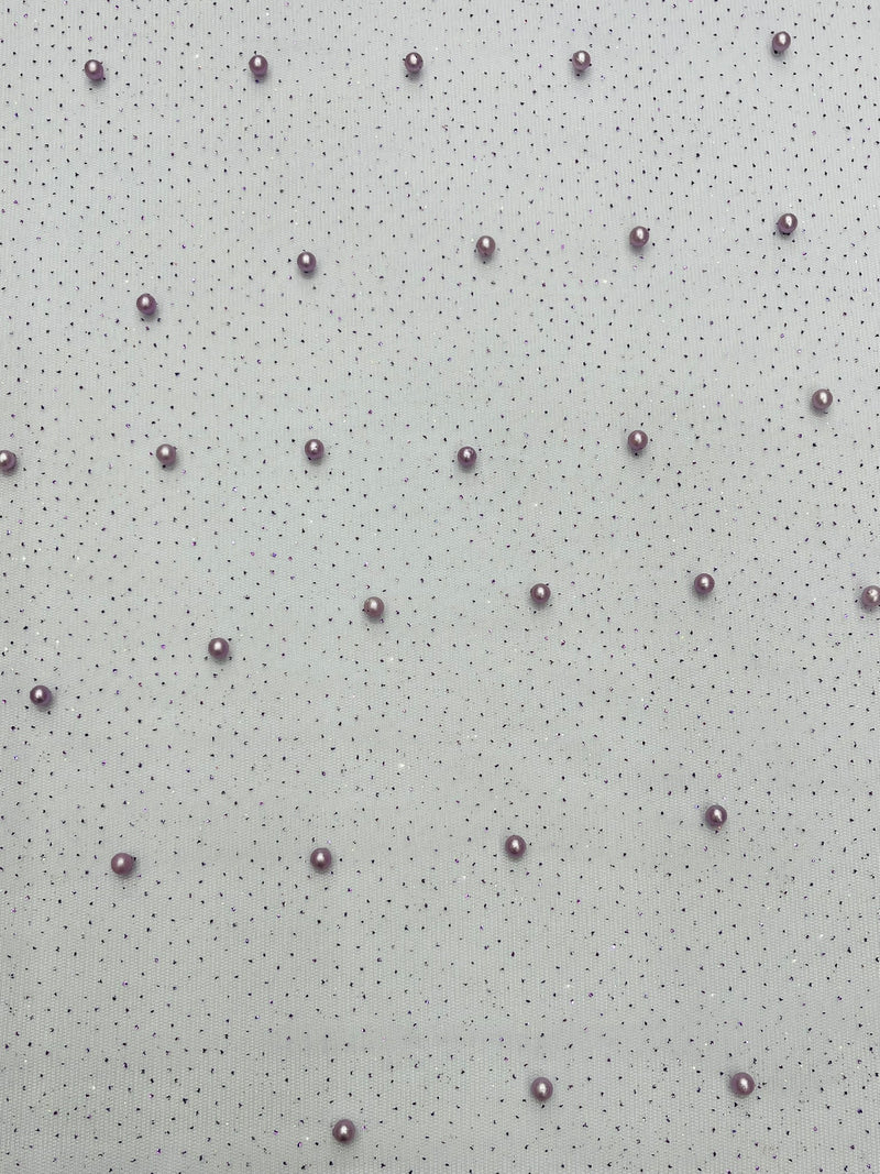 Pearl Glitter Studded Mesh, 2-Way Stretch Shimmer Mesh Fabric, Sold by the yard.