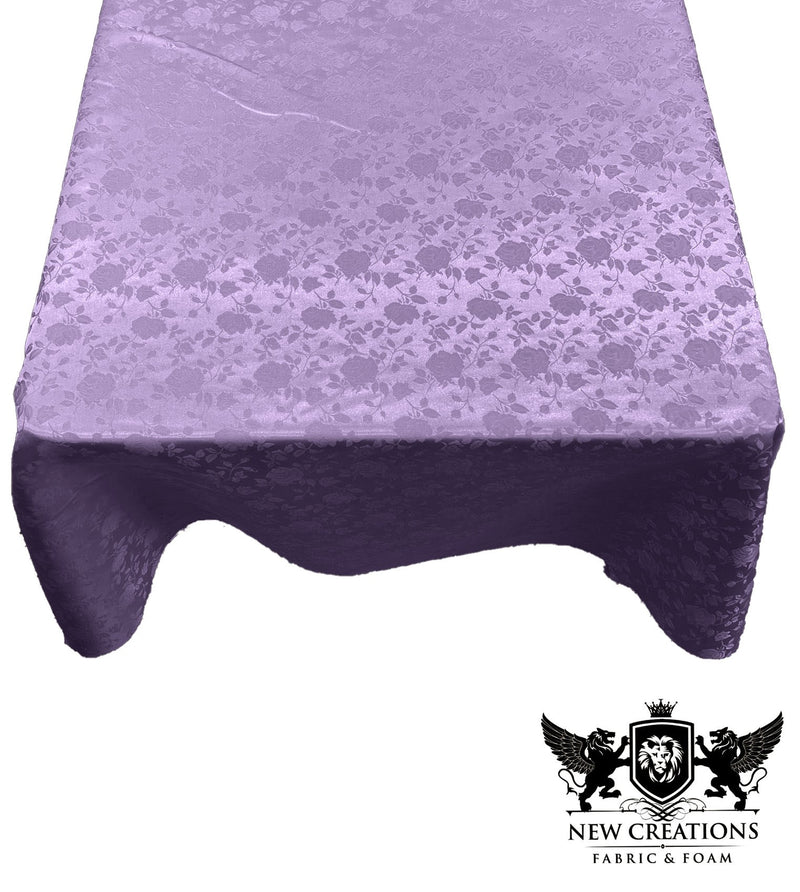 Lavender Square Tablecloth Roses Jacquard Satin Overlay for Small Coffee Table Seamless. (58" Inches x 58" Inches)