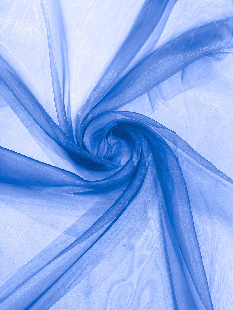 Light Royal Blue Solid Light Weight, Sheer, See Through Crystal Organza Fabric 60" Wide ByTheYard.