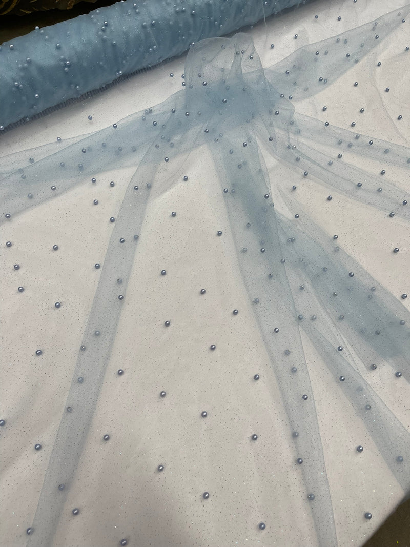 Pearl Glitter Studded Mesh, 2-Way Stretch Shimmer Mesh Fabric, Sold by the yard.