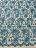 Metallic floral lace design embroidered 54" Wide | New Creations Fabric & Foam Inc.