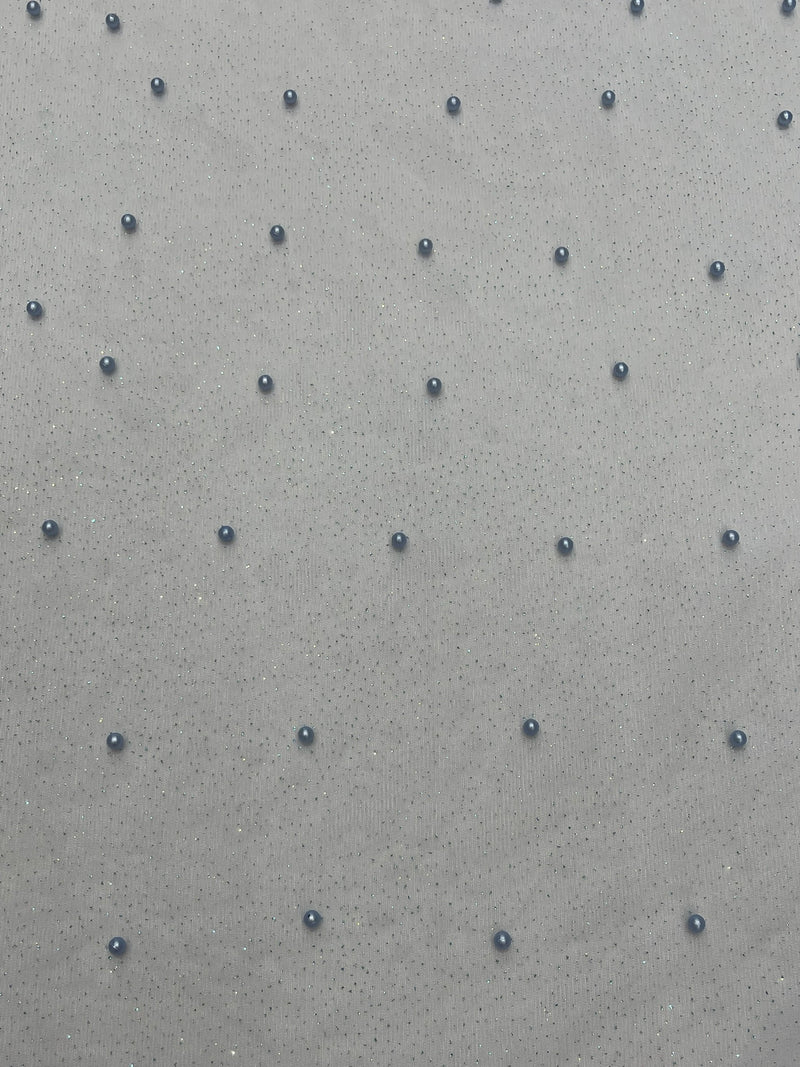 Pearl Glitter Studded Mesh, 2-Way Stretch Shimmer Mesh Fabric, Sold by the yard.
