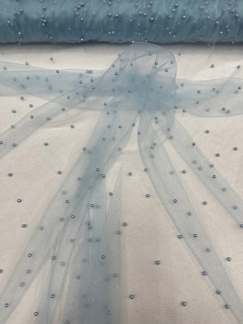Pearl Glitter Studded Mesh, 2-Way Stretch Shimmer Mesh Fabric, Sold by the yard.