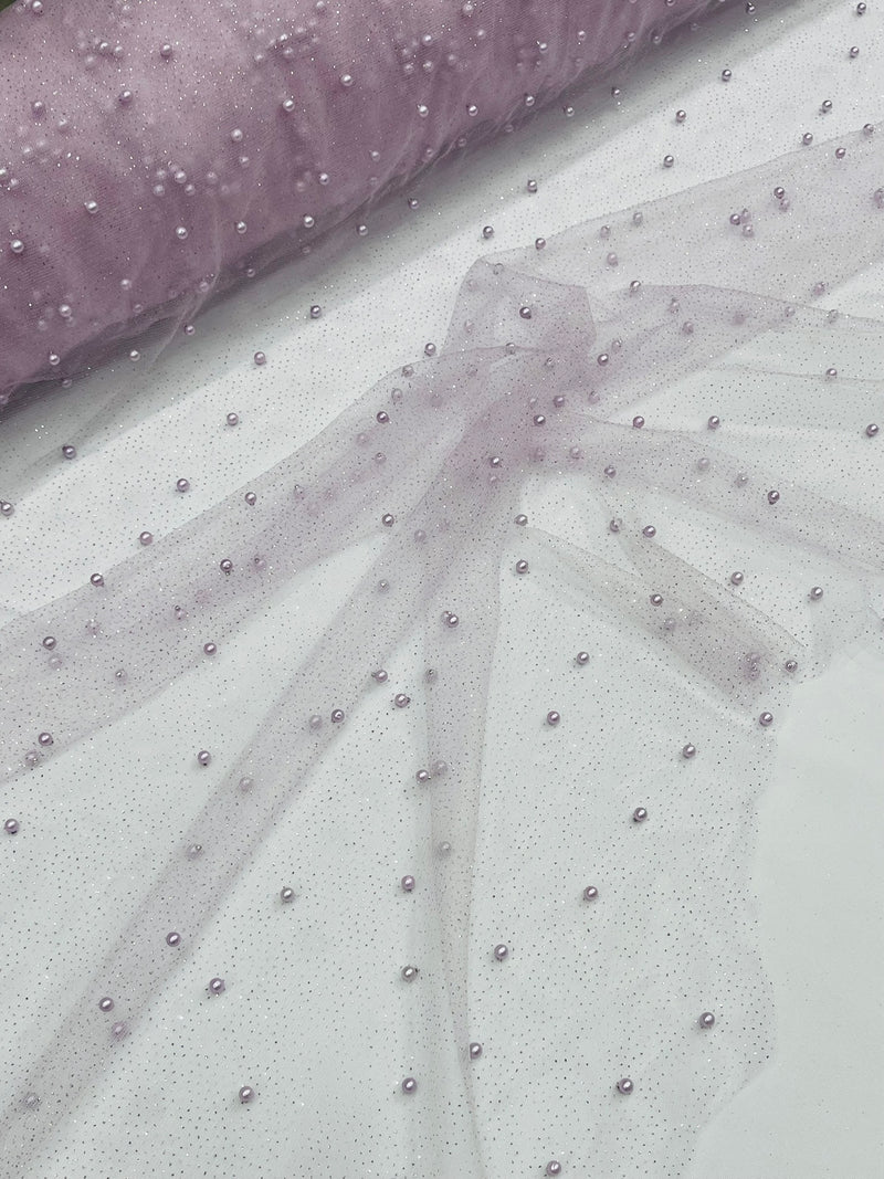Pearl Glitter Studded Mesh, 2-Way Stretch Shimmer Mesh Fabric, Sold by the yard.