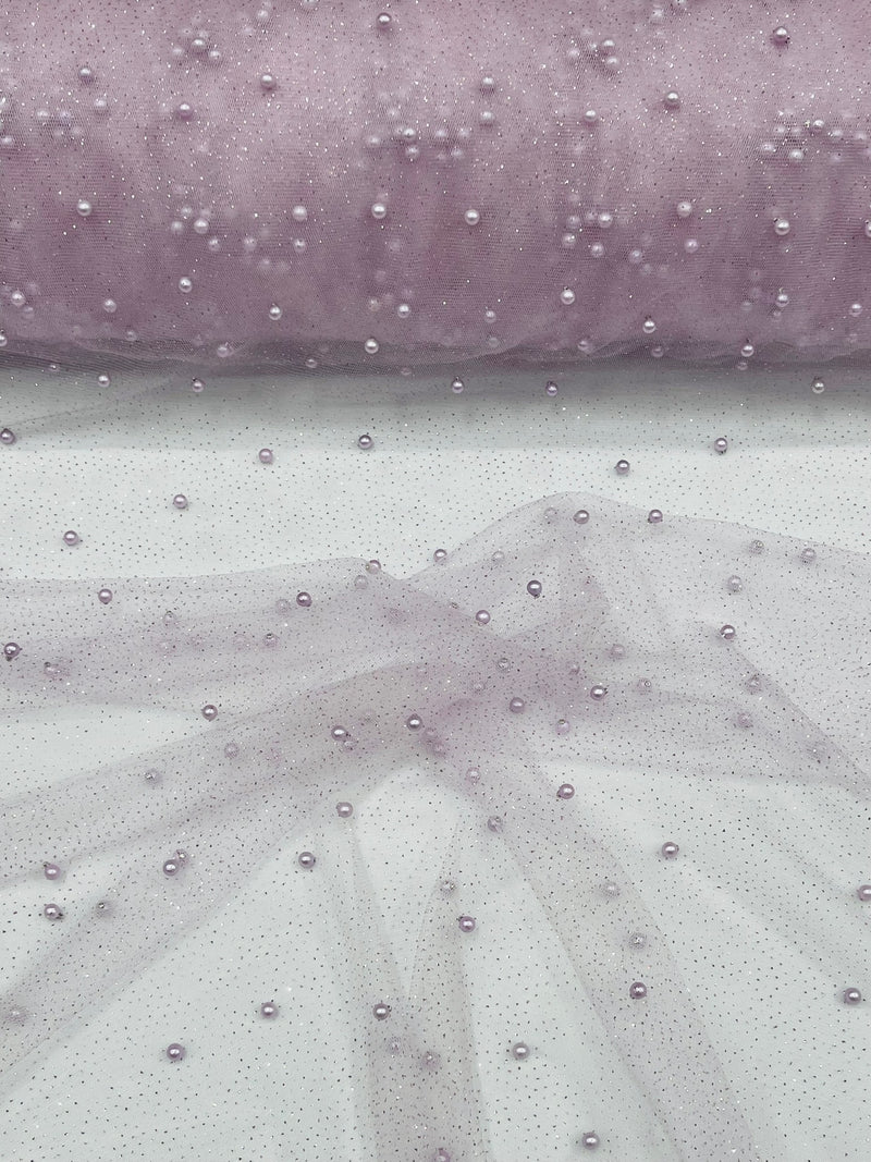 Pearl Glitter Studded Mesh, 2-Way Stretch Shimmer Mesh Fabric, Sold by the yard.