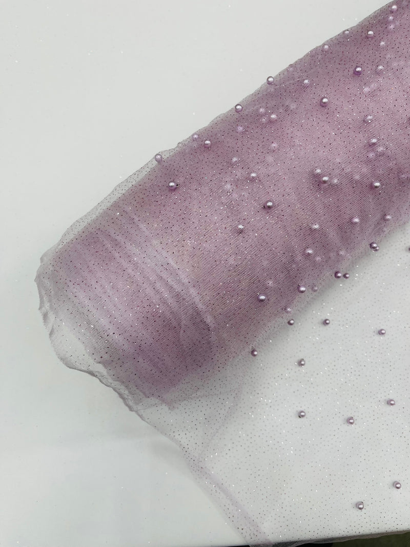 Pearl Glitter Studded Mesh, 2-Way Stretch Shimmer Mesh Fabric, Sold by the yard.