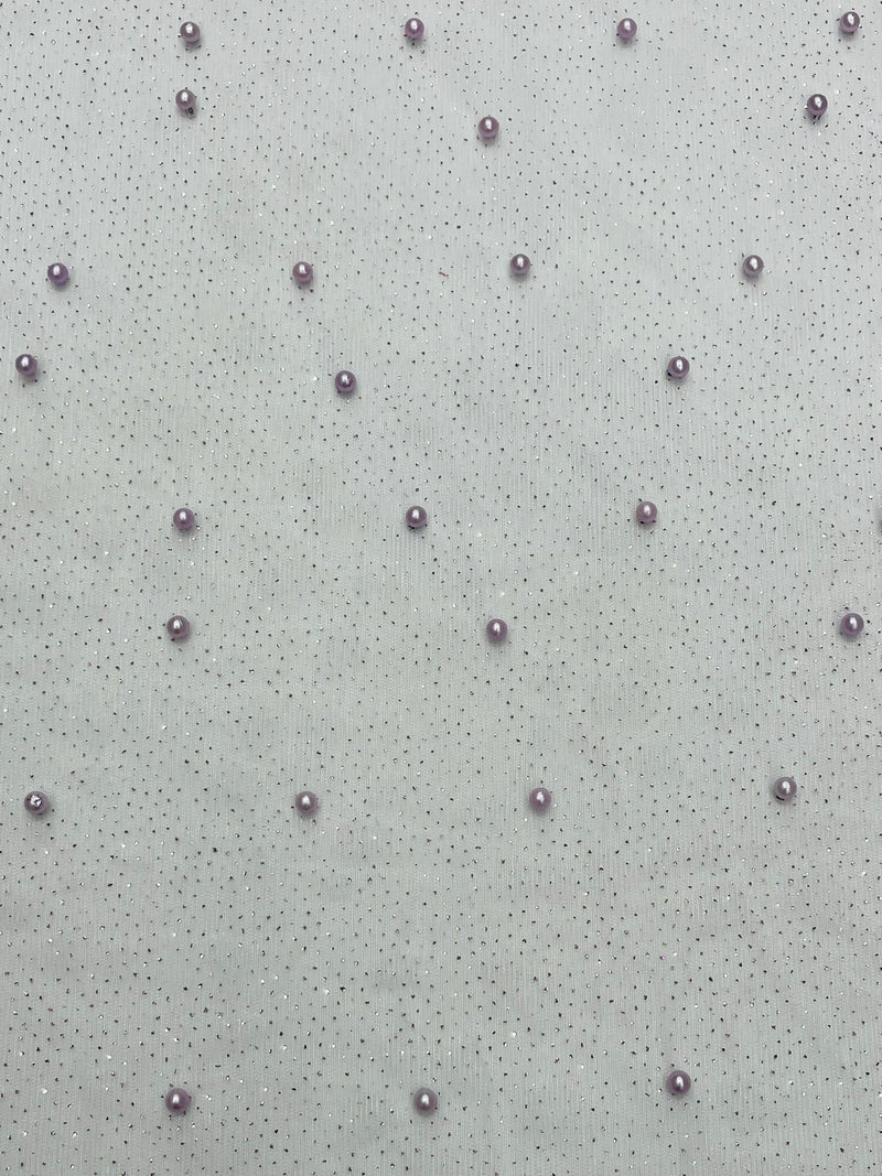 Pearl Glitter Studded Mesh, 2-Way Stretch Shimmer Mesh Fabric, Sold by the yard.