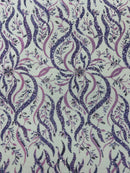 JEWEL VINE BEADED LACE ON MESH FABRIC (By The Yard)