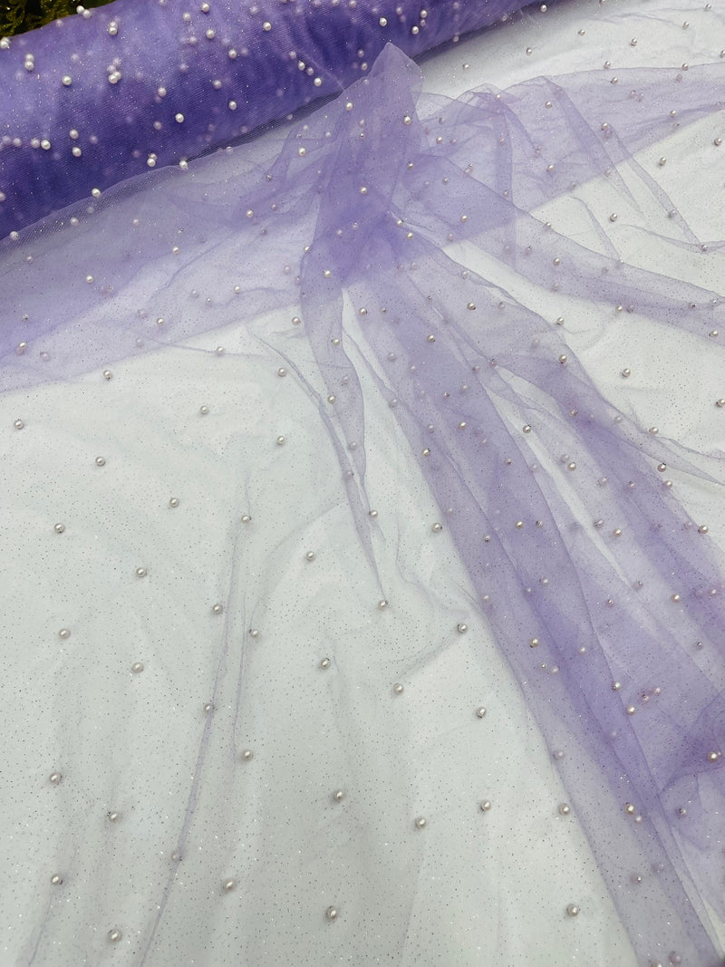 Pearl Glitter Studded Mesh, 2-Way Stretch Shimmer Mesh Fabric, Sold by the yard.