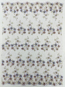 Multi Color 3D Floral Design Embroider with Pearls in a Mesh Lace Fabric -Sold by the yard.