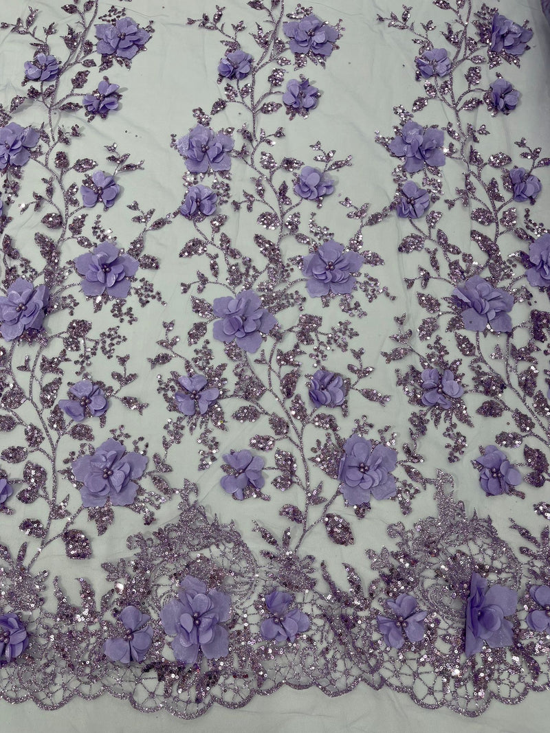 Orquidia 3d satin flower glitter sequin fabric ( by the yard )